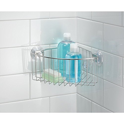 InterDesign Power Lock Reo Badezimmer-/Dusch-Caddy mit Saugnapf für Shampoo, Conditioner, Seife – Ecke, Edelstahl - 2