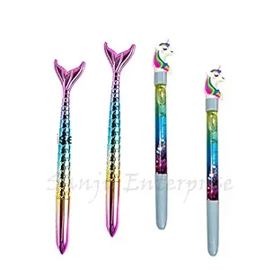 Fete Propz Womens Girls Kids Includes 2 Unicorn Water Sequence Pen and 2 Mermaid pens |Birthday Return Gift and Other Multi|Purpose Uses