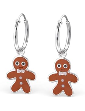 JAYARE Kinder-Creolen Pfefferkuchen-Mann 925 Sterling Silber Emaille 25 x 10 mm braun Ohrringe