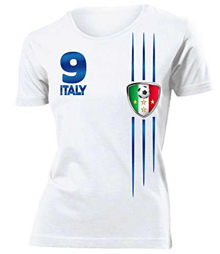 Italien 3209 Fussball Fanshirt Damen Fun-T-Shirts Weiss S