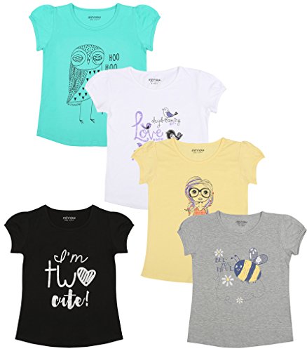 Minnow Girls Printed Half Sleeve Summer Cotton Tshirt Tops(4-13 Years,Pack of 5) RS.899 (70.00% Off) - Amazon