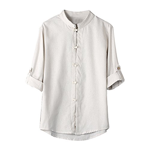 Preisvergleich Produktbild DAY.LIN Männer Eigenschaften Schnalle Freizeit Einfarbig Hemd Männer klassischen chinesischen Stil Kung Fu Shirt Tops Tang Anzug 3 / 4 Ärmel Leinen Bluse (Weiß, EU54 / 3XL)