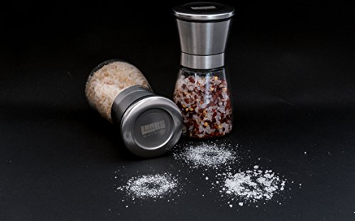 Laaks® Premium Salzmühle / Pfeffermühle im Set. Gewürzmühle aus Edelstahl und echtem Glas in edlem Design mit einstellbarem Keramikmahlwerk für Gewürze, Meersalz, Chili. Kräutermühle Streuer - 7