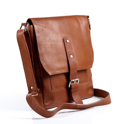 FEYNSINN Messenger Bag JACKSON – Umhängetasche fit für 11″, iPad – Kuriertasche – echt Leder hellbraun-cognac - 2