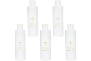 WEBEEDY 5 Pieces Empty Holy Water Bottles 250ml/8oz White with Gold-Tone Cross Plastic Holy Water Bottle for Church Supplies Home and Trave