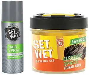 Set Wet Extreme Hold, Hair Spray for Men, Style-Spray-Freeze,Bottle 200 ml and Set Wet Hair Gel Ultimate Hold, 250ml