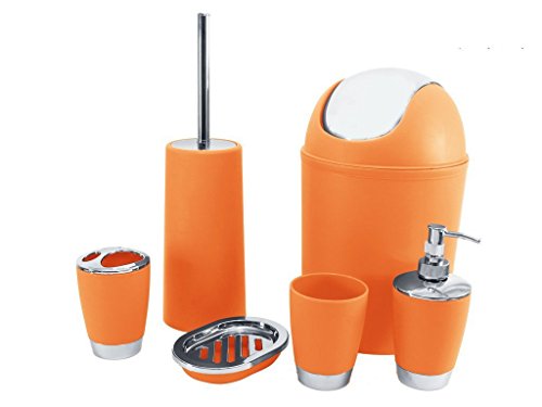 6pc Badezubehör Set - Rot Schwarz Orange Blau Gelb Grün Lila Weiß Rosa Minze - Orange, 26x20x20 cm, 26x20x20 cm