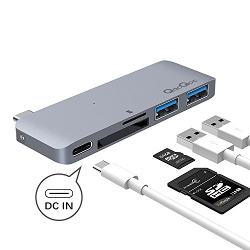 Bqeel Premium USB-C Hub mit 2 USB 3.0, 2 SD Port und 1 USB-C Port ultra leicht / mobil für Type-C Computer und Tablets wie MacBook Pro 2016, MacBook 2015/2016, Google Chromebook 2016 (Grau)