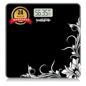 Healthgenie Thick Tempered Glass LCD Display Digital Weight Machine For Body Weight Weighing Scale with 2 Year Warranty & Batteries HD-221(Black Pattern)