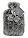 Luxurious Cosy Faux Fur Cover Hot Water Bottles with Pom Poms: 2 Litre Size (Silver)