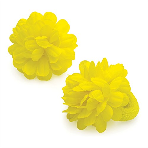 Yellow 2Pc Flower Hair Band Elastic Bobbles Ponios All Colours