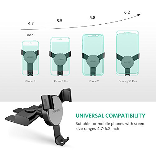 UGREEN Supporto GravitÃ  Auto Universale per CD Slot, Porta Cellulare per Dispositivi 4.7â€™â€™ a 6â€™â€™ Come iPhone X/ 8/ 8 Plus, Samsung Galaxy S9/ S9 Plus/ S8/ S8 Plus, Huawei P20/P20 Lite/Mate 10, LG V30/G6, etc.