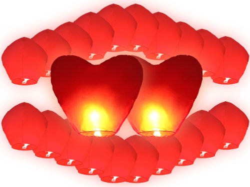 PROMOZIONE: 22 PZ Lanterne cinesi volanti (20 PZ lanterne rossi + 2 PZ lanterne cuori rossi giganti) Lanterna Cinese Volante del cielo regalo di compleanno matrimonio San Valentino romantico serata romantica uomo donna sorpresa per bambino bambini festa spettacolo all'aperto in carta di riso non infiammabile sicuro mini mongolfiera ancora più magico che fuoco d'artificio