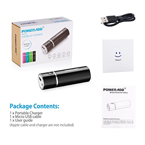 Poweradd Slim 2 Externer Akku 5000mAh Power Bank Handy LadegerÃ¤t fÃ¼r Smartphones, MP3 usw.