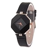 GossipyBoy Elegant Quartz Watch For Women – Hexagon Casing Rhombus Dial with Rhinestone Decoration – Leather Bracelet – Black