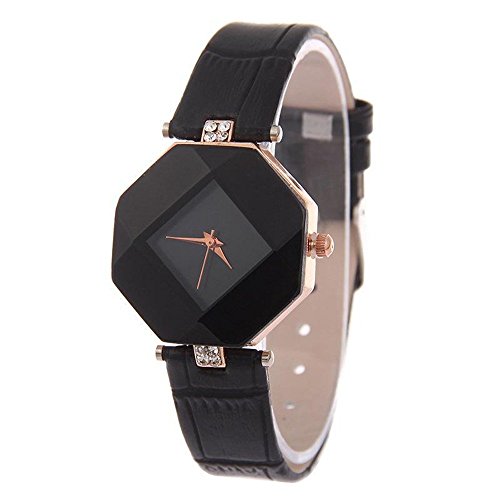 Kezzi Quarz-Armbanduhr für Damen, elegant, Sechseck-Gehäuse, Rhombus-Zifferblatt, mit Strass zur Dekoration, Leder-Armband, Schwarz Kezzi Quarz-Armbanduhr für Damen, elegant, Sechseck-Gehäuse, Rhombus-Zifferblatt, mit Strass zur Dekoration, Leder-Armband, Schwarz