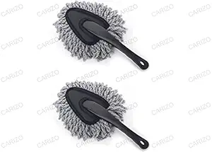 CARIZO Car Duster, 2 Pcs. Super Soft Microfiber Car Dash Duster Detail Brush Set Interior Exterior Cleaning Dusting and Washing Tool for Car Motorcycle Automotive Dashboard Air Vents Grey