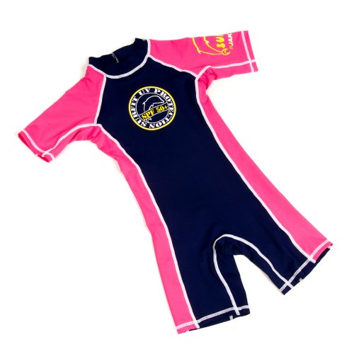 Surfit Girl's Quickdry Shorty Sunsuit UV50 Plus - Navy/Pink, 8-9 Years