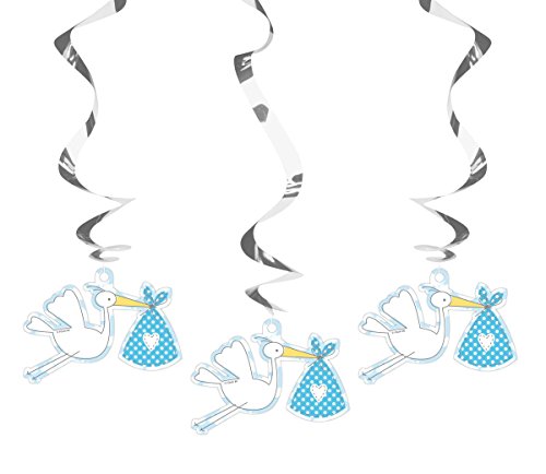 Babyshower Babyparty Swirls Spiralen blau mit Storch 3 Stück mit Palandi® Sticker
