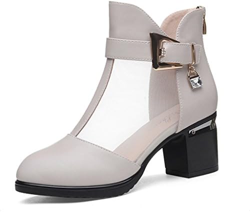 Single shoes Spring Black/Grey Platform Ms High Heels Thick Heel Mesh Breathable + PU Upper Elastic Band Mid Heel (Color : Gray, Size : EU36/UK4/CN36)