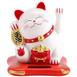 GLOGLOW Eco-Friendly Lucky Toy Solar Powered Cute Cat Buena Suerte de la Riqueza Gatos acogedores con Waving Arm Home Display Car Decor(Bianco)