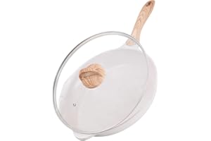 JEETEE Padella Antiaderente in Alluminio 20 cm Con Coperchio, Granito-Antiaderente Rivestimento, Maniglia in bachelite, Compatibile Tutti Fornelli y Induzione, Senza PFOA, Beige