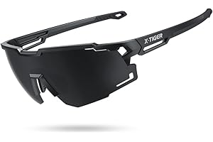 X-TIGER Schnelle Brille Herren, Damen Fahrradbrille Ultra-Leichter TR90 Rahmen, UV400 Schutz polarisierte Sportbrille mit verstellbarem Nasenpad und Ohrhaken für Laufen/Fahrrad/Angeln