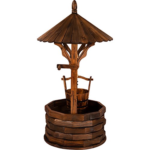 Gartenbrunnen aus Holz mit Dach, braun, Höhe 120cm, Durchmesser 65cm, geölt und brandbehandelt - 3