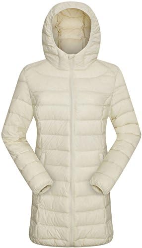 Valuker Women's Down Coat 90% Down Hooded Parka Winter Puffer Jacket light Creme-S UK:10