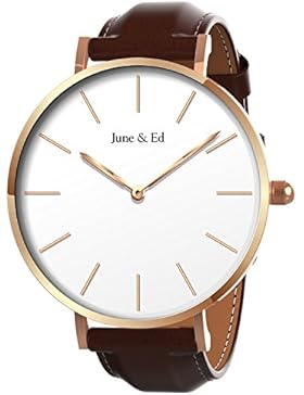 June & Ed Herren-Armbanduhr Uhr Edelstahl Analog Quarz mit Saphir Kristall W-0060