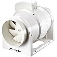 Swiftair XFLO100T 4 inch Loft Mounted Inline Shower Ceiling Powerful Ventilation Damp Control 100mm Bathroom Extractor fan with Run On Timer Silent In-line Toilet Ventilator 220m3/hr RUN ON TIMER