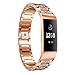 Produktbild MuSheng uhrband Für Fitbit Charge 3 Armband Edelstahl Diamantersatz Armbänder Bracelet Strap Wrist Band für Fitbit Charge 3 Fitness Sport Tracker Damen Herren Small-Large Geschenkbox (Rose Gold)