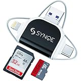 Synqe 4 in 1 DSLR Camera Memory Card Reader : OTG Type C Micro USB iOS USB Card Reader Like Iflash, Idisk Compatible with iPhone, iPad, DSLR Camera, Micro USB, SDHC Flash Drive (NO Memory, Black)