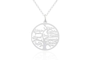 Collar Personalizable Árbol de la Vida con nombres para Mujer Personalizado, con cadena Rolo de 40cm + Alargador. Gargantilla ideal para regalar a madres o abuelas. (Circular hasta 9 Nombres)