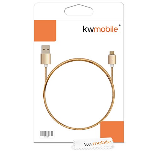 kwmobile Magnetisches Micro USB Ladekabel - 1m Nylon Micro-USB auf USB A Magnet Datenkabel Gold - USB-Kabel fÃ¼r Smartphone Tablet Powerbank Navi