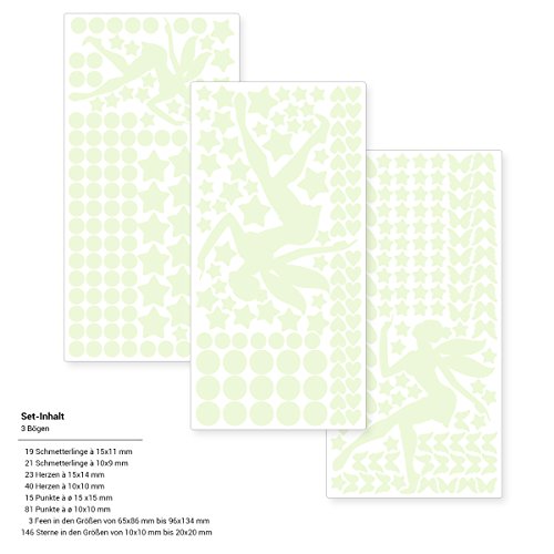 Wandkings „Feen mit Herzen, Sternen, Schmetterlingen“ Wandsticker / 341 Sticker / Fluoreszierend & im Dunkeln leuchtend - 4