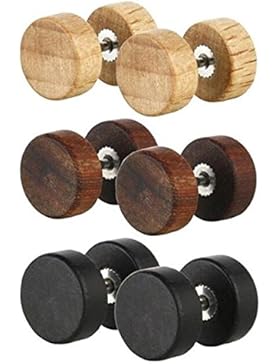 Ohrstecker in moderner 8-mm-Plug-Optik, mit Holz, falsche Ohrlochdehner, Illusion von Plugs, 3Paare
