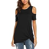 TWISFER Damen Tops Casual Fest O-Ausschnitt Kurzarm Loose Tops T-Shirt Bluse(Schwarz,S)
