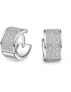 Ohrringe Damen Mädchen 925er Sterling Silber Breite mit AAA Zirkonia Hypoallergen Creolen Klein