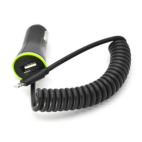 Original iProtect® KFZ-Ladekabel schwarz Spiralkabel Ladegerät mit USB-Anschluss Adapter für iPhone 5 5s 5c, iPhone 6, iPhone 6s, iPhone 6 Plus, iPhone 7, iPhone 7 Plus, iPad mini, iPad mini 2, iPad 4, iPad Air 1+2, iPod Touch 5, iPod 7 - 2