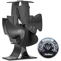 VonHaus Ventilateur pour Poêle à 4 pales - Alimenté à la Chaleur à Bois/bûches - Aluminium Noir