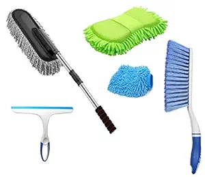 Winberg  Car Cleaning Combo Pack Microfiber Duster Carpet Brush Washing Scurb Glass