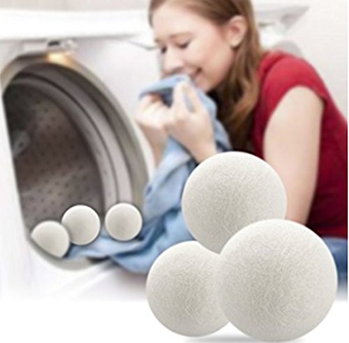 Premium wiederverwendbar natürlicher Weichspüler, Wolle Trocknerbälle Dryer Ball für Wäschetrockner 6er Pack weiß - 2