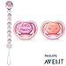 Produktbild Philips Avent Ultra AIR Schnuller 6-18" Princess//2er Set inkl. Sterilisiertrasportbox + Heimess Holz Schnullerkette Perlen rosa