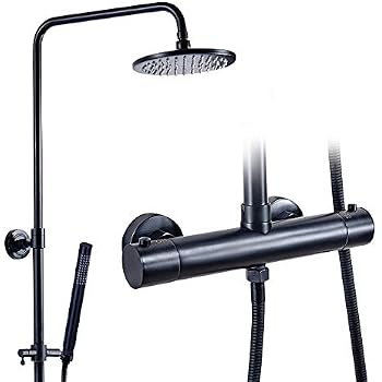 Moderne Badewannenarmatur Mit Handbrause – Doppelhebel, Matt Schwarz, Massiv Messing, 180 Mm Lochmitte