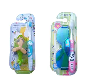 Cartoon series toothbrush for Children serlies kids with soft bristles with Mini toy ( pack of 2 set With Multicolored) style 1