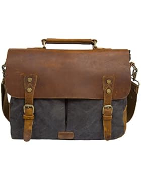 ECOSUSI Umhängetasche Herren Aktentasche Messenger Bag Canvas Schultertasche Leder Tasche