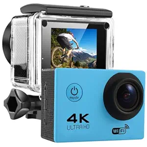 Infinizy (Great Indian Deal Offer With 15 Years Warranty) 4K WiFi 16MP Sports Action Camera 30M Underwater Waterproof Camera with Adjustable View Angle WiFi OS, 170 Degree HD Wide Angle Lens, 16 MP CMOS Image Sensor- BLUE