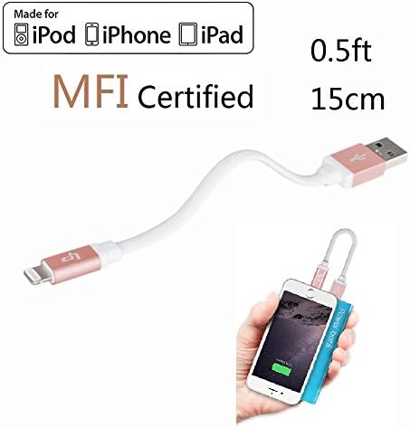 LP 0.5ft (15cm) Lightning Cable (Apple MFI Certified) Sync and Fast Charging for iPhone iPad iPod Ultra-High Lifespan - Rose