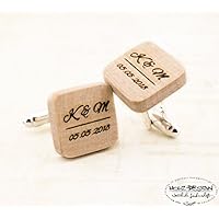 Gravierte Manschettenknöpfe Viereck Echtholz zweifarbig Herren Schmuck zur rustikalen Landhochzeit Geschenk für Männer Holz Handgemacht Hochzeit Business Look
